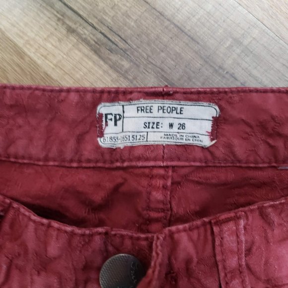 FREE PEOPLE | Textured Wine Coloured Skinny Pants - Picture 2 of 3